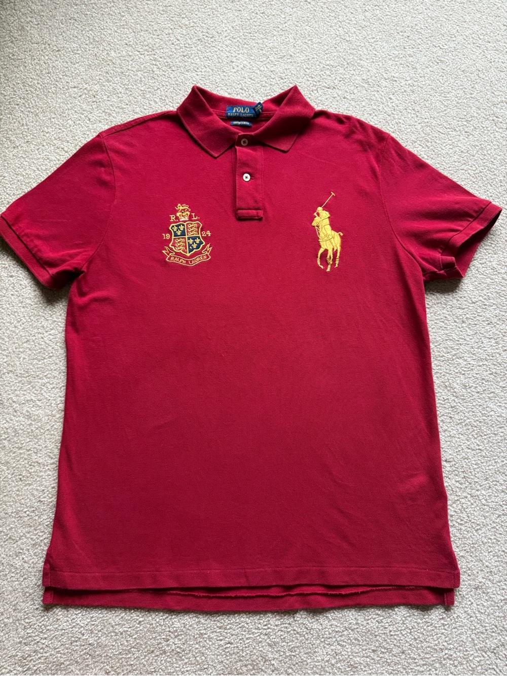 Ralph Lauren Men's Burgundy Polo with Yellow Crest & Pony